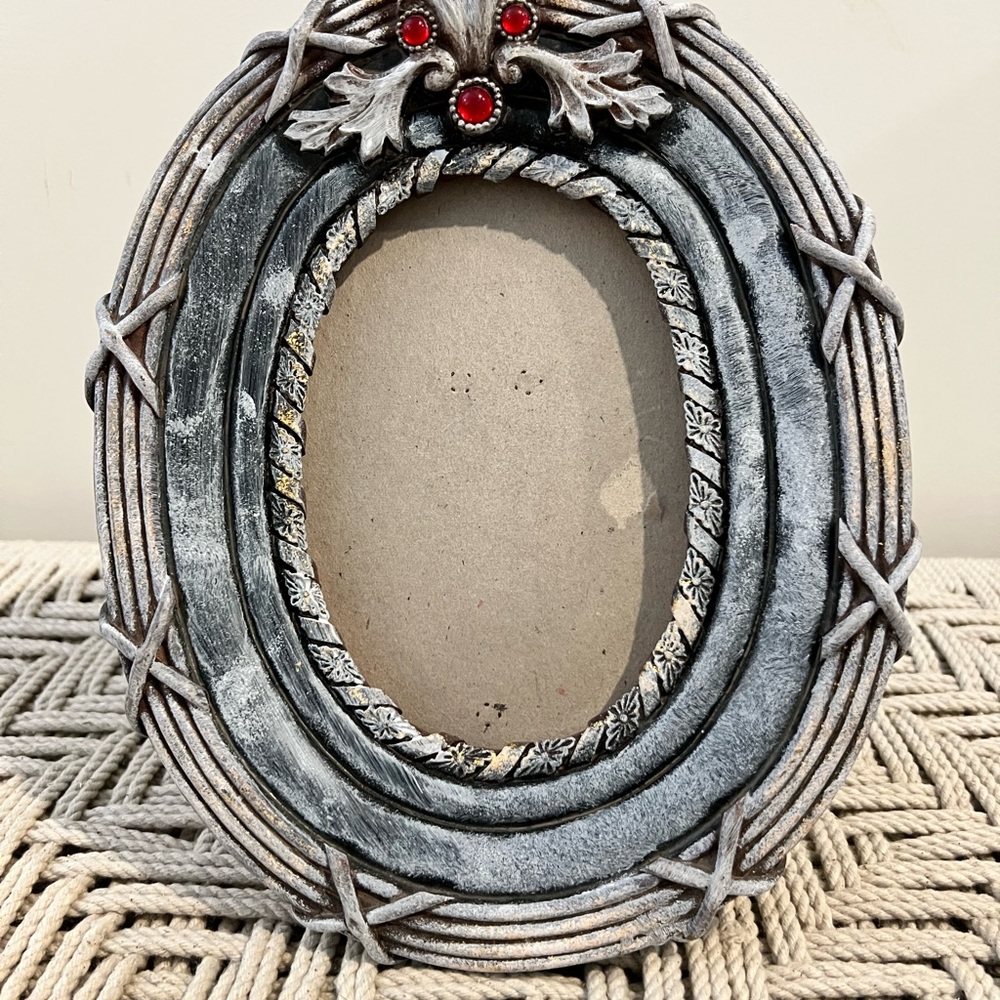 Heavy wood hand painted Vintage-Inspired Gray Photo Frame